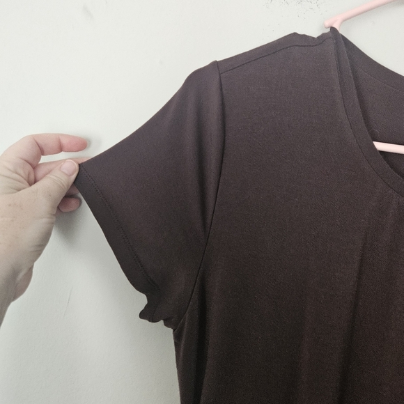 Aritzia Babaton Brown Double Fabric Countour Rouched Dress Size L - Picture 4 of 8